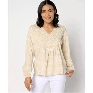 Denim & Co. Canyon Retreat Printed V-Neck Peplum Top Size 1X A633554